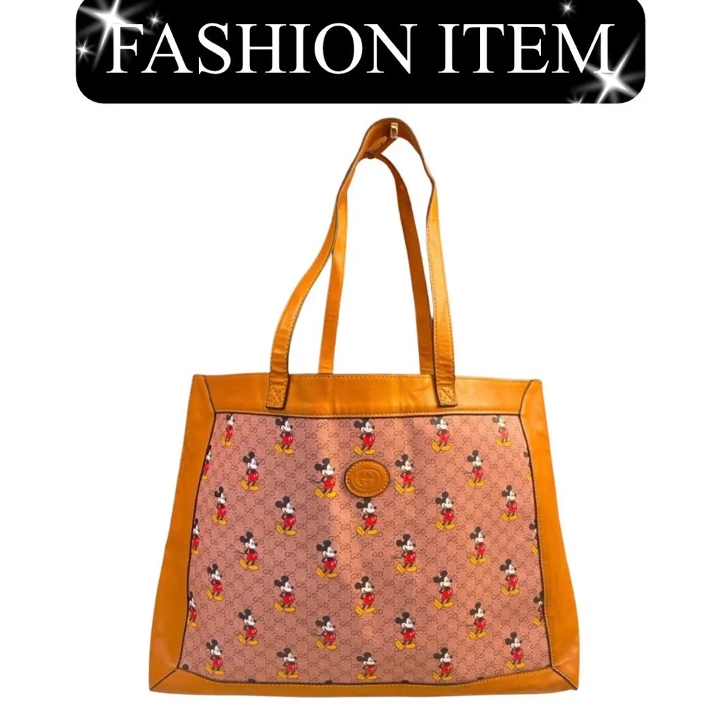PURSE: Beige & Tan Large Tote w/Characters, EUC